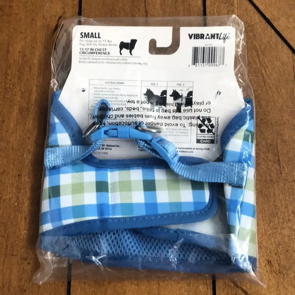 Vibrant Life Blue and Green Plaid Bow Tie Harness Size Small